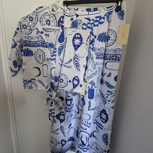 Blue and White Patterned Two-Piece Set